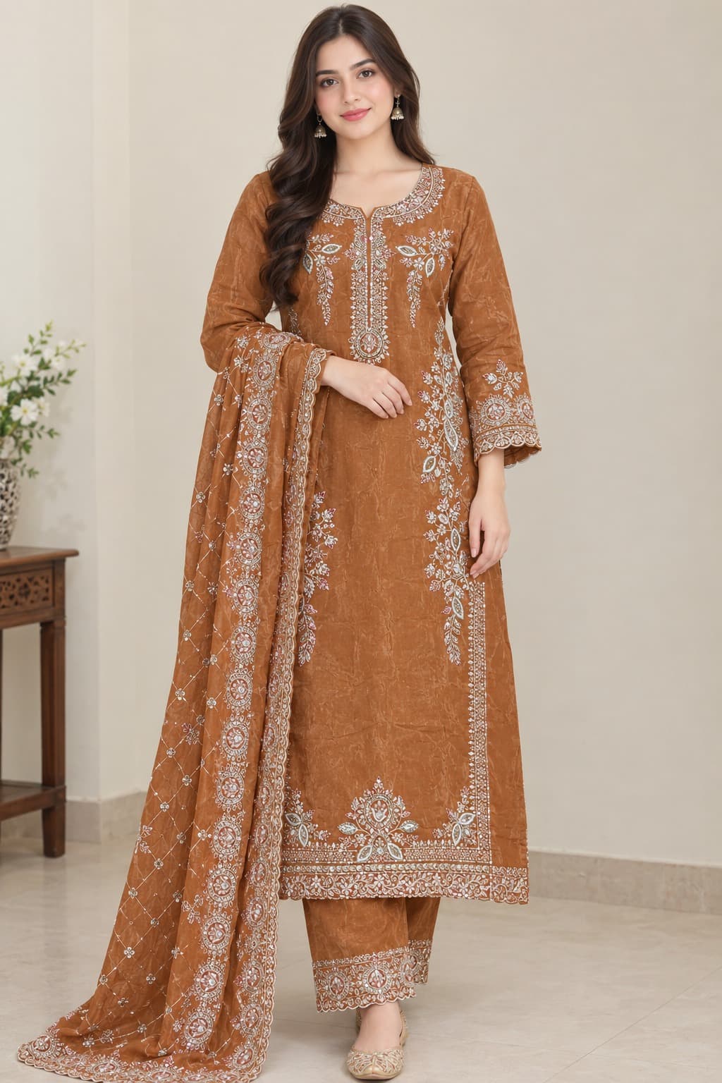 Afreen Luxury Lawn Suit - Handcrafted Pakistani Embroidered Dress