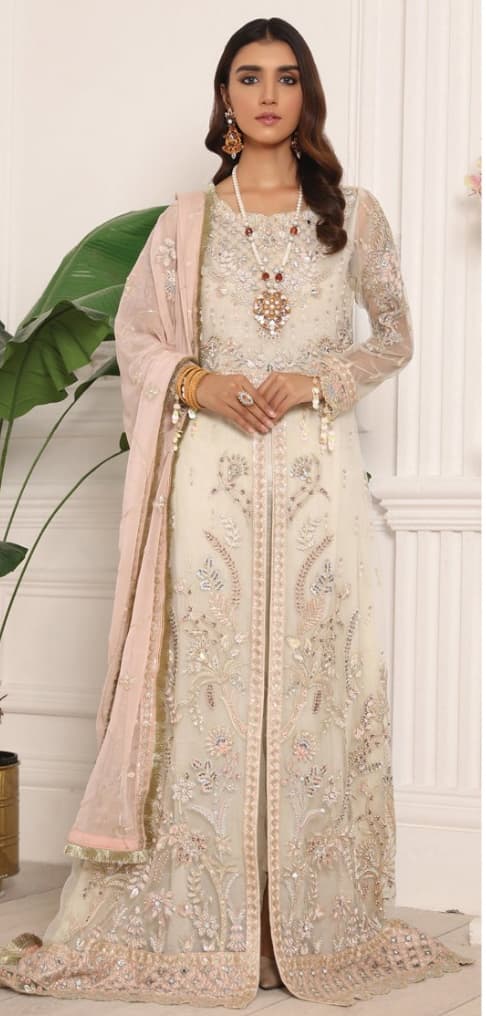 Zarnish Luxury Lawn Suit - Handcrafted Pakistani Embroidered Dress