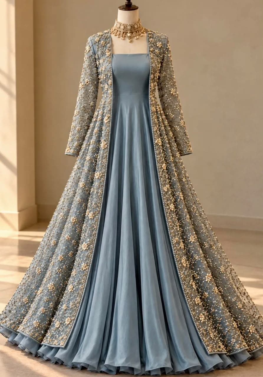 Noor Flared Maxi Dress - Handcrafted Pakistani Embroidered Dress