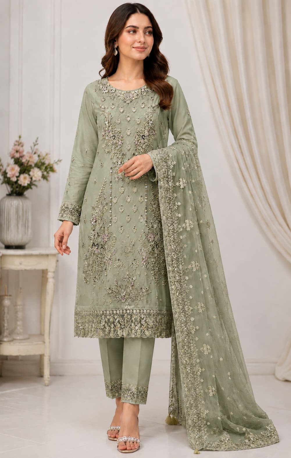 Rameen Frost Handcrafted Party Dress - Handcrafted Pakistani Embroidered Dress