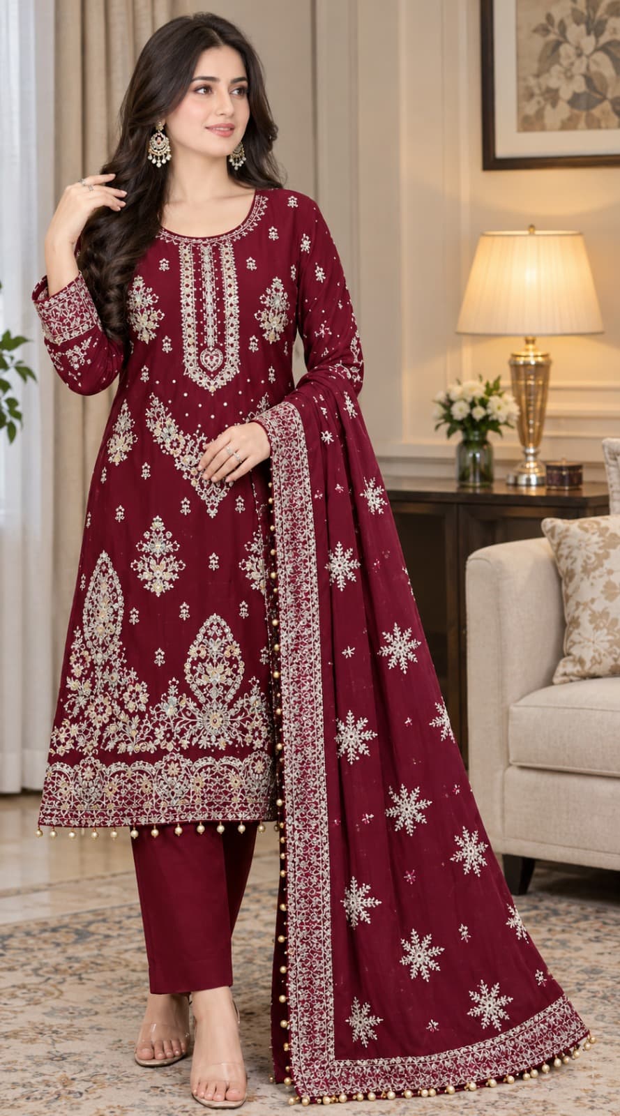 Farzana Embroidered Party Dress - Handcrafted Pakistani Embroidered Dress