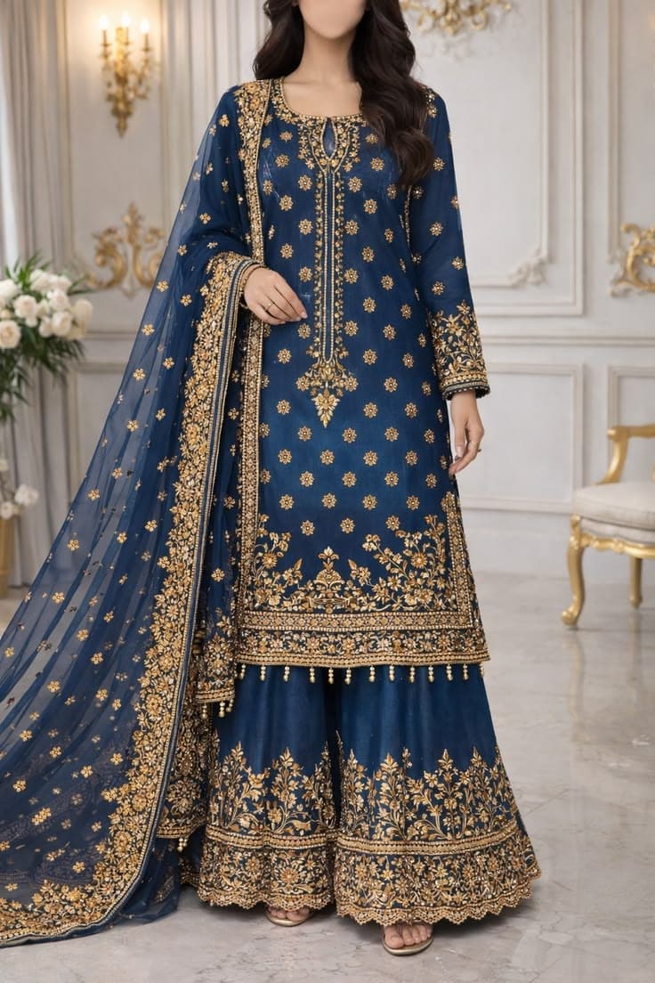 Shehnai Crimson Zari Bridal Peshwas - Handcrafted Pakistani Embroidered Dress