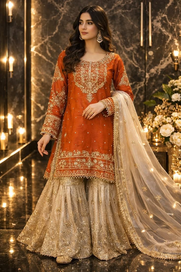 Mahal Deep Maroon Zardozi Bridal Lehnga - Handcrafted Pakistani Embroidered Dress