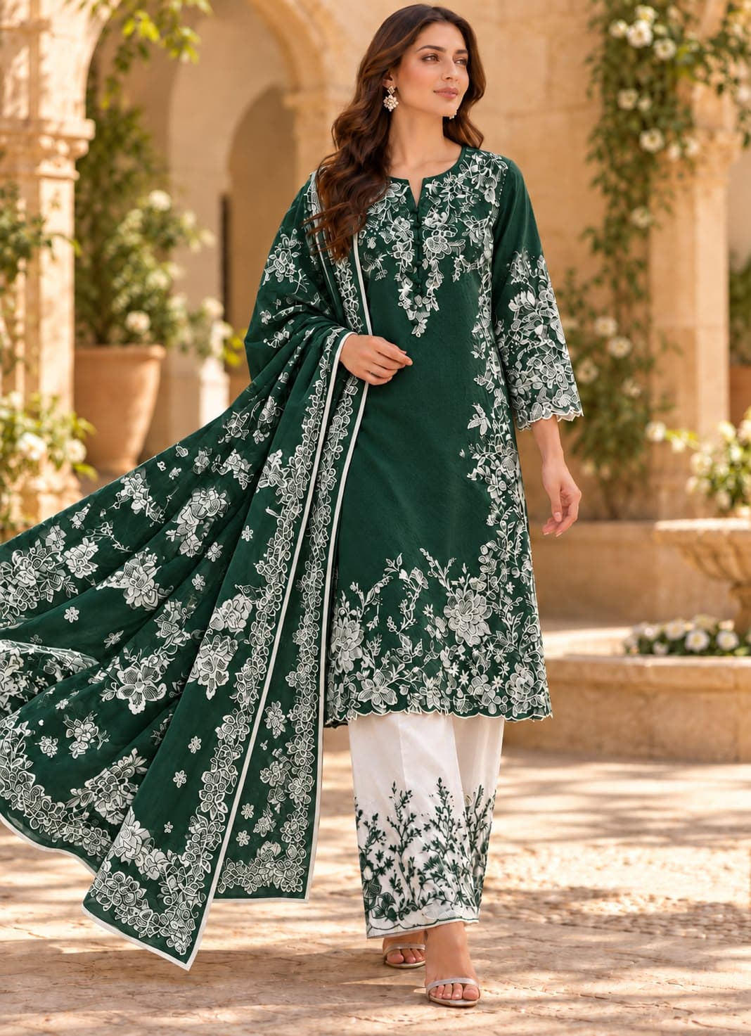 Malhar Deep Indigo Embroidered Lawn 3-Piece - Handcrafted Pakistani Embroidered Dress