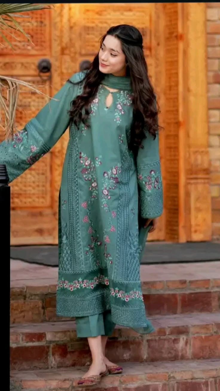 Roshni Coral Embroidered Festive Lawn - Handcrafted Pakistani Embroidered Dress