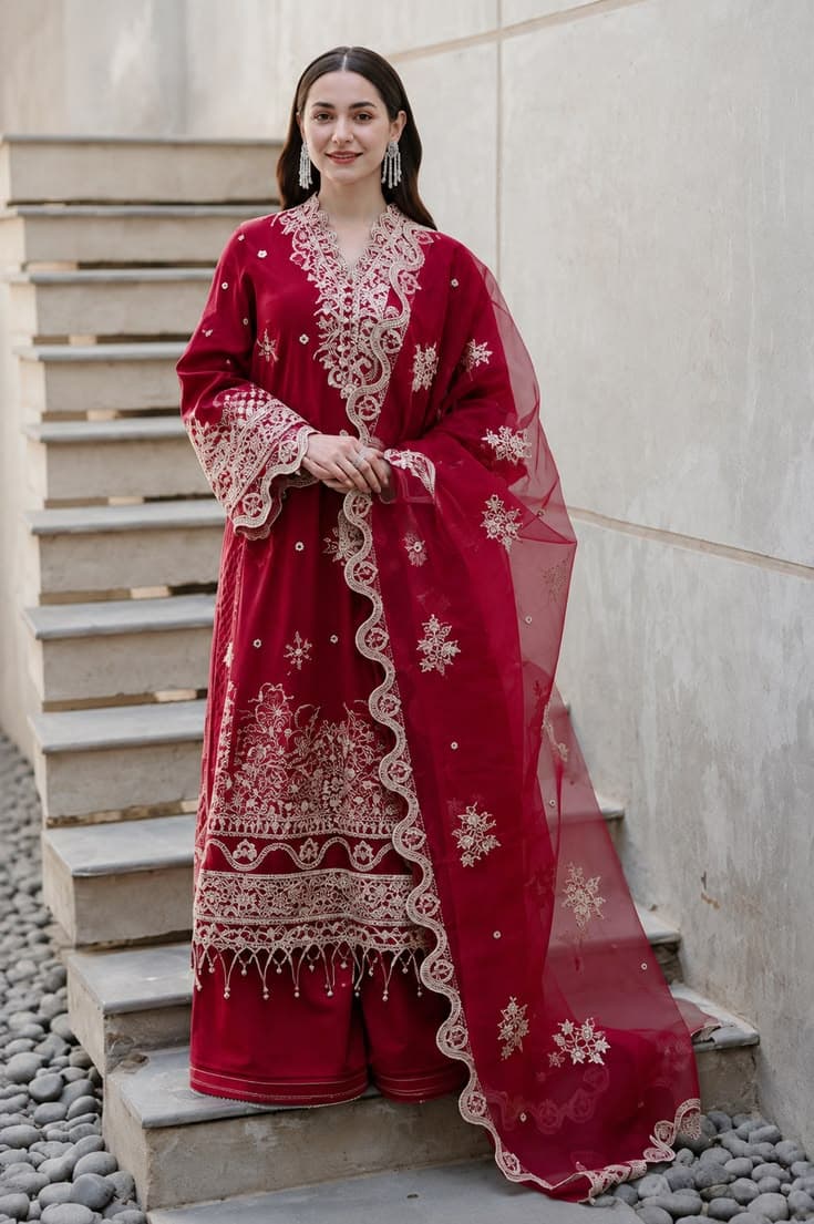 Naubahar Embroidered Lawn Suit - Handcrafted Pakistani Embroidered Dress