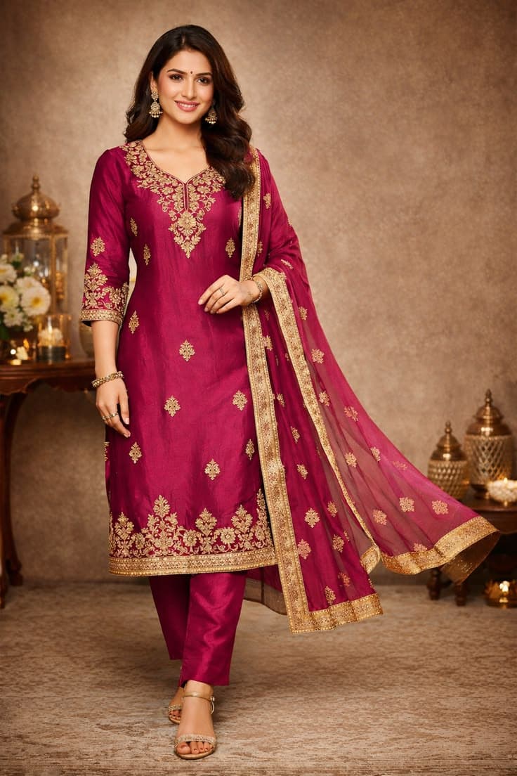 Nazia Plum Silk Hand-Worked Formal Attire - Handcrafted Pakistani Embroidered Dress