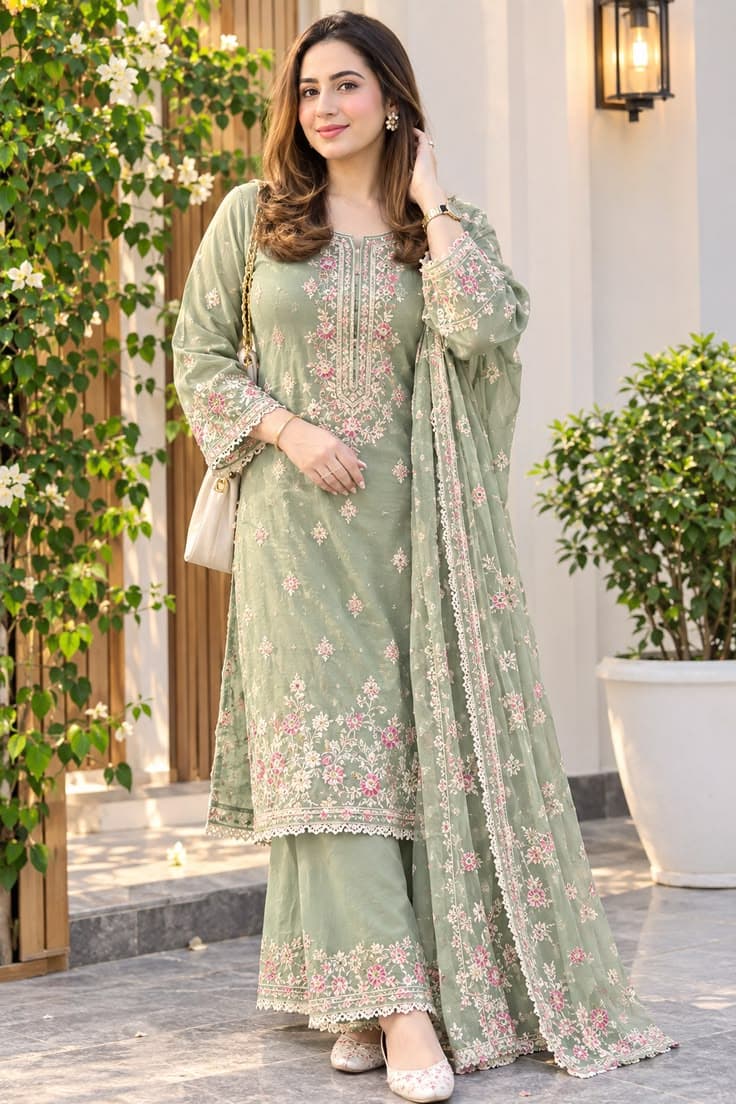 Mehak Lilac Hand-Embroidered Peshwas - Handcrafted Pakistani Embroidered Dress