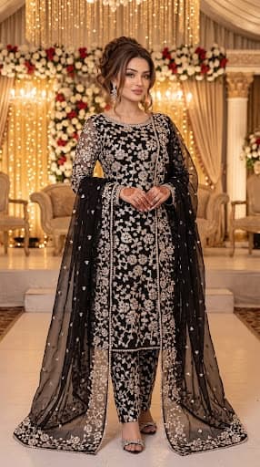 Khwabeeda Crimson Silk Formal Peshwas - Handcrafted Pakistani Embroidered Dress