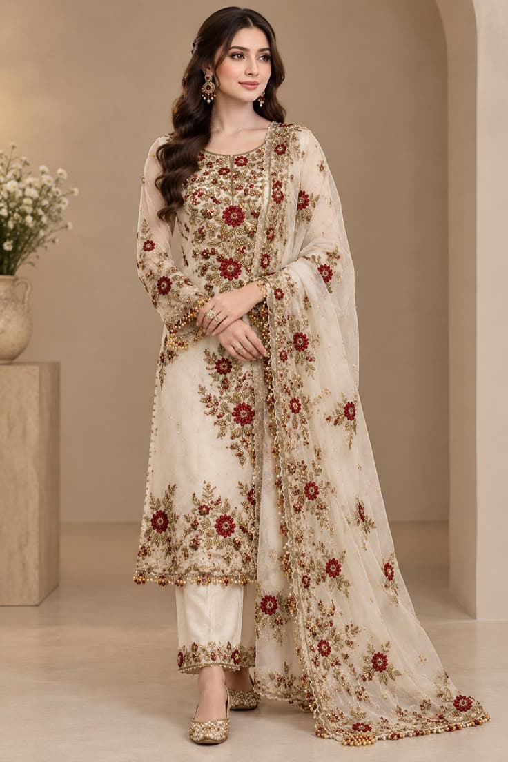 Subhan Handcrafted Party Dress - Handcrafted Pakistani Embroidered Dress