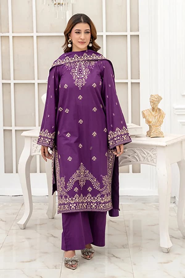 Noorani Stitched Raw Silk Kurta & Trouser Set - Handcrafted Pakistani Embroidered Dress
