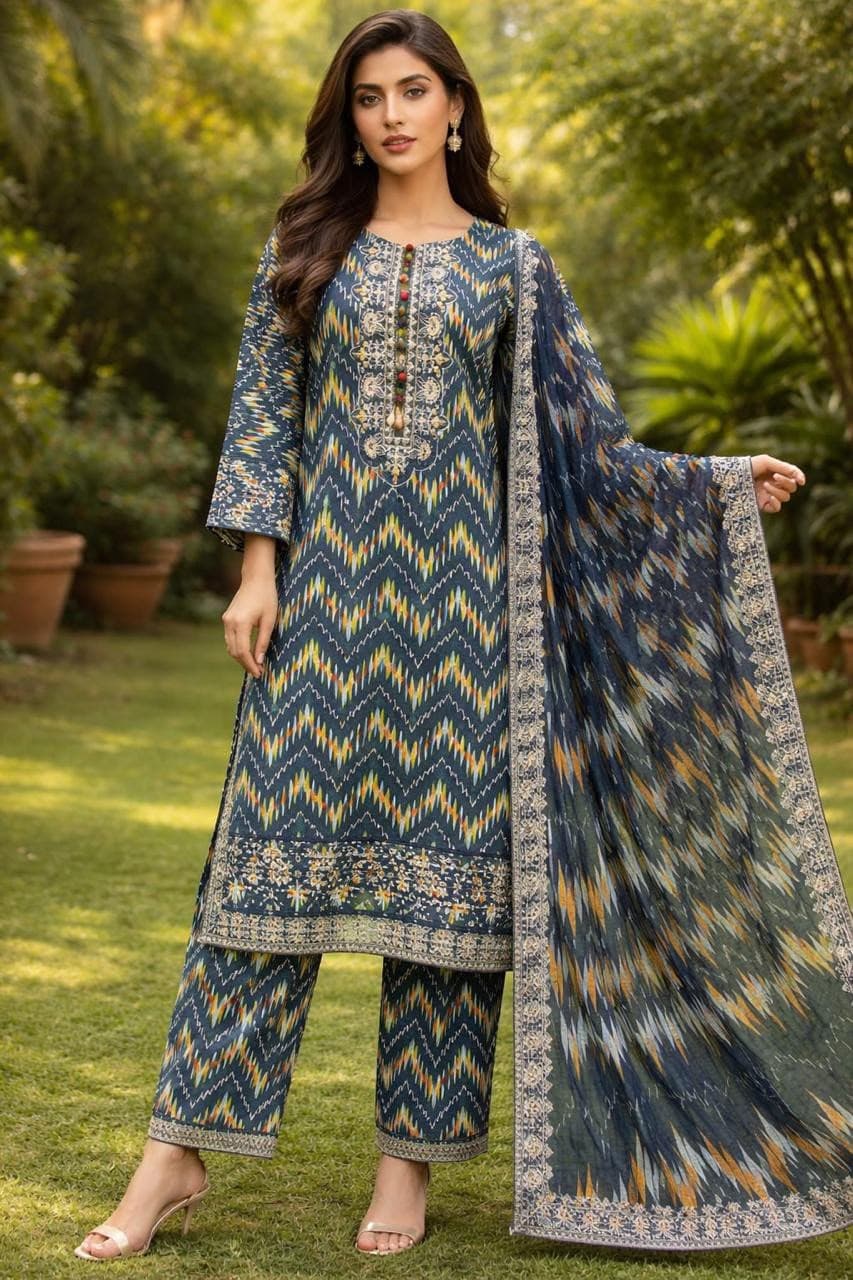 Mehrab Navy Blue Stitched Luxury Pret Suit - Handcrafted Pakistani Embroidered Dress