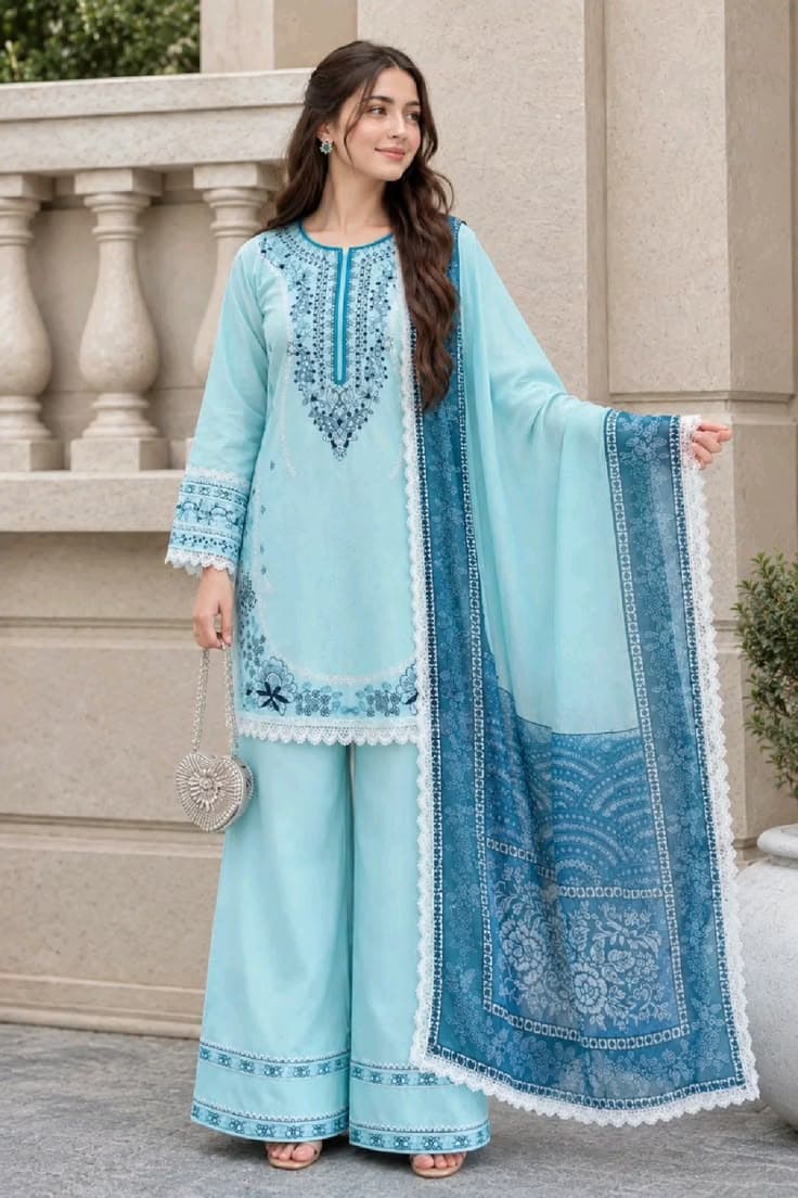 Parizad Powder Blue Embroidered Luxury Pret - Handcrafted Pakistani Embroidered Dress